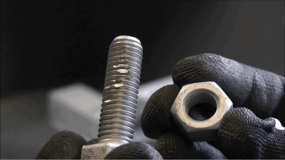 Galling demonstrated on a small bolt.